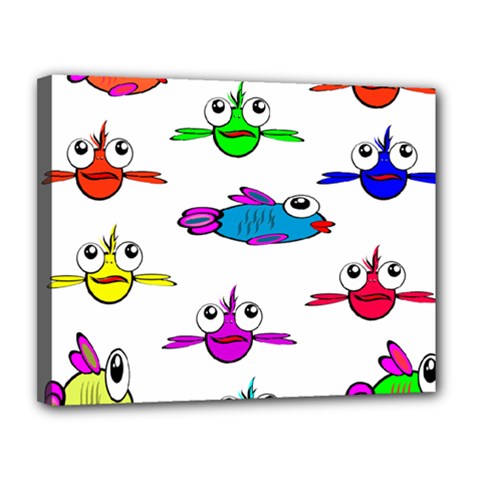 Fish Swim Cartoon Funny Cute Canvas 14  X 11 