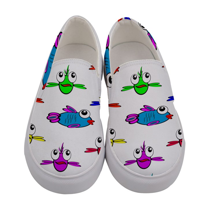 Fish Swim Cartoon Funny Cute Women s Canvas Slip Ons