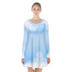 Sky Cloud Blue Texture Long Sleeve Velvet V-neck Dress by Nexatart