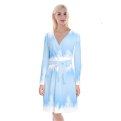 Sky Cloud Blue Texture Long Sleeve Velvet Front Wrap Dress