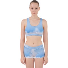 Sky Cloud Blue Texture Work It Out Sports Bra Set by Nexatart