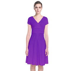 Halftone Background Pattern Purple Short Sleeve Front Wrap Dress