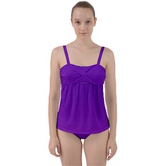 Halftone Background Pattern Purple Twist Front Tankini Set