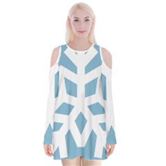 Snowflake Snow Flake White Winter Velvet Long Sleeve Shoulder Cutout Dress by Nexatart