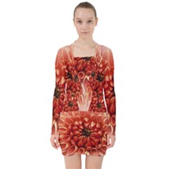 Dahlia Flower Joy Nature Luck V-neck Bodycon Long Sleeve Dress by Nexatart