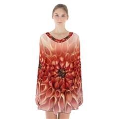 Dahlia Flower Joy Nature Luck Long Sleeve Velvet V-neck Dress