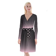 Halftone Background Pattern Black Long Sleeve Velvet Front Wrap Dress