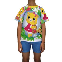 Bear Strawberries Kids  Short Sleeve Swimwear by Nexatart