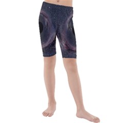 Black Hole Blue Space Galaxy Star Kids  Mid Length Swim Shorts by Mariart