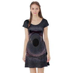 Black Hole Blue Space Galaxy Star Short Sleeve Skater Dress