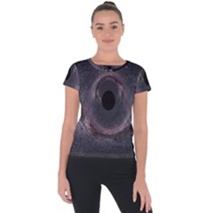 Black Hole Blue Space Galaxy Star Short Sleeve Sports Top  by Mariart