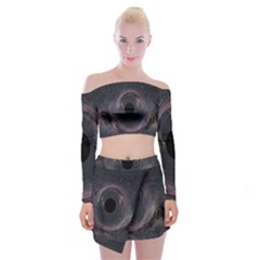 Black Hole Blue Space Galaxy Star Off Shoulder Top with Skirt Set