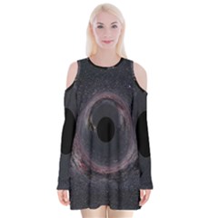 Black Hole Blue Space Galaxy Star Velvet Long Sleeve Shoulder Cutout Dress by Mariart