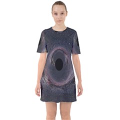 Black Hole Blue Space Galaxy Star Sixties Short Sleeve Mini Dress