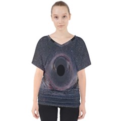 Black Hole Blue Space Galaxy Star V-Neck Dolman Drape Top