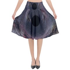 Black Hole Blue Space Galaxy Star Flared Midi Skirt