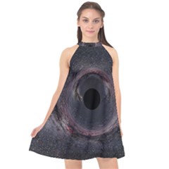 Black Hole Blue Space Galaxy Star Halter Neckline Chiffon Dress 