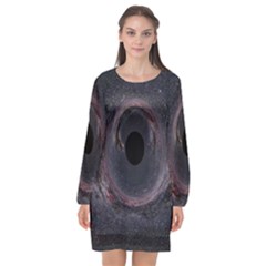 Black Hole Blue Space Galaxy Star Long Sleeve Chiffon Shift Dress 