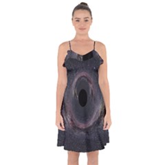 Black Hole Blue Space Galaxy Star Ruffle Detail Chiffon Dress
