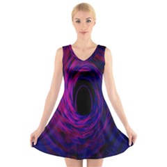 Black Hole Rainbow Blue Purple V-neck Sleeveless Skater Dress by Mariart