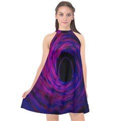 Black Hole Rainbow Blue Purple Halter Neckline Chiffon Dress 