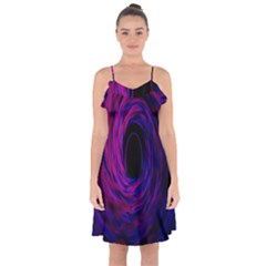 Black Hole Rainbow Blue Purple Ruffle Detail Chiffon Dress by Mariart