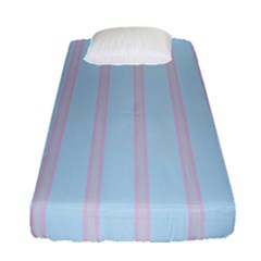 Bleu Pink Line Vertical Fitted Sheet (single Size) by Mariart