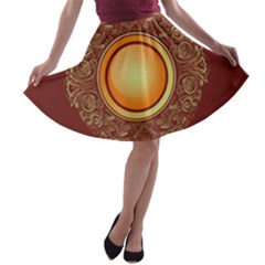 Badge Gilding Sun Red Oriental A-line Skater Skirt by Nexatart