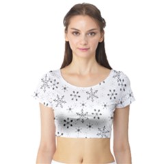 Black Holiday Snowflakes Short Sleeve Crop Top by Mariart