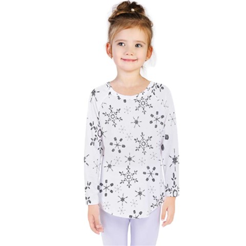 Black Holiday Snowflakes Kids  Long Sleeve Tee by Mariart