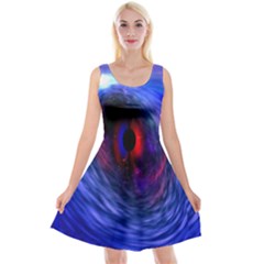 Blue Red Eye Space Hole Galaxy Reversible Velvet Sleeveless Dress