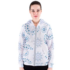 Blue Winter Snowflakes Star Triangle Women s Zipper Hoodie by Mariart
