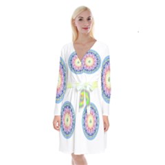 Mandala Universe Energy Om Long Sleeve Velvet Front Wrap Dress