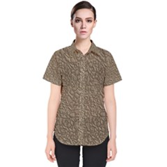 Leather Texture Brown Background Women s Short Sleeve Shirt
