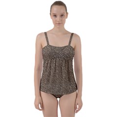 Leather Texture Brown Background Twist Front Tankini Set