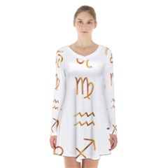 Signs Of The Zodiac Zodiac Aries Long Sleeve Velvet V-neck Dress by Nexatart