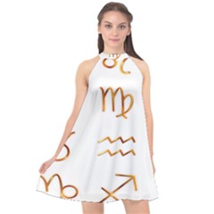 Signs Of The Zodiac Zodiac Aries Halter Neckline Chiffon Dress  by Nexatart