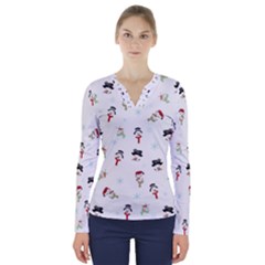 Snowman Pattern V-neck Long Sleeve Top by Valentinaart