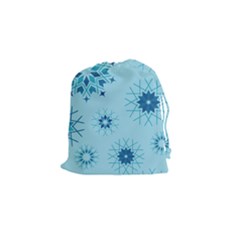 Blue Winter Snowflakes Star Drawstring Pouches (Small) 