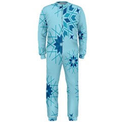 Blue Winter Snowflakes Star Onepiece Jumpsuit (men)  by Mariart