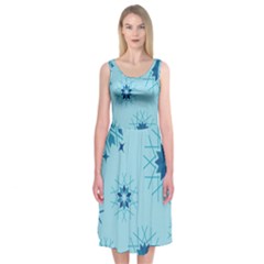 Blue Winter Snowflakes Star Midi Sleeveless Dress