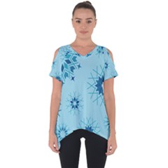 Blue Winter Snowflakes Star Cut Out Side Drop Tee