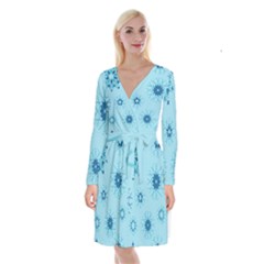 Blue Winter Snowflakes Star Long Sleeve Velvet Front Wrap Dress by Mariart