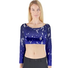 Blue Sky Christmas Snowflake Long Sleeve Crop Top by Mariart