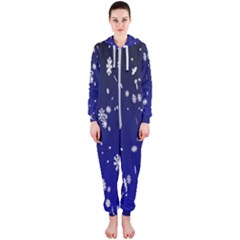 Blue Sky Christmas Snowflake Hooded Jumpsuit (ladies)  by Mariart