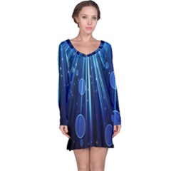 Blue Rays Light Stars Space Long Sleeve Nightdress