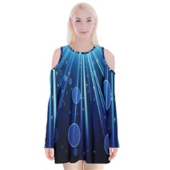 Blue Rays Light Stars Space Velvet Long Sleeve Shoulder Cutout Dress