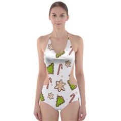 Ginger cookies Christmas pattern Cut-Out One Piece Swimsuit