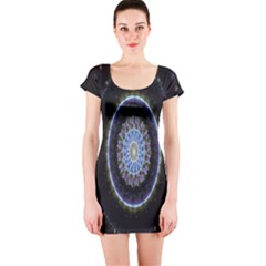 Colorful Hypnotic Circular Rings Space Short Sleeve Bodycon Dress