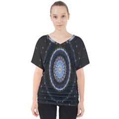 Colorful Hypnotic Circular Rings Space V-neck Dolman Drape Top